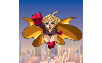 Superheroine Coming at You in City - Illustration