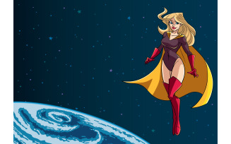 Superheroine Flying in Space - Illustration