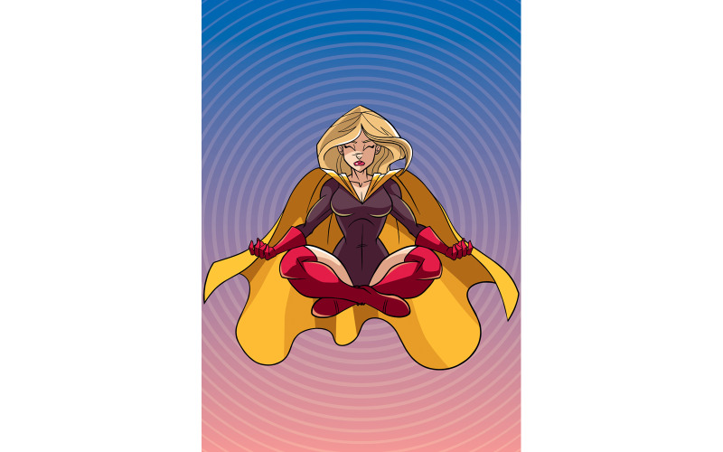 Superheroine Meditating with Background - Illustration