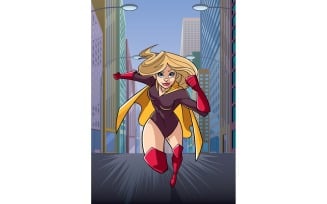 Superheroine Running in City - Illustration