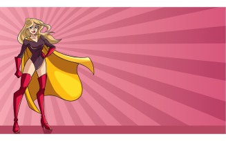 Superheroine Standing Tall Ray Light Background - Illustration