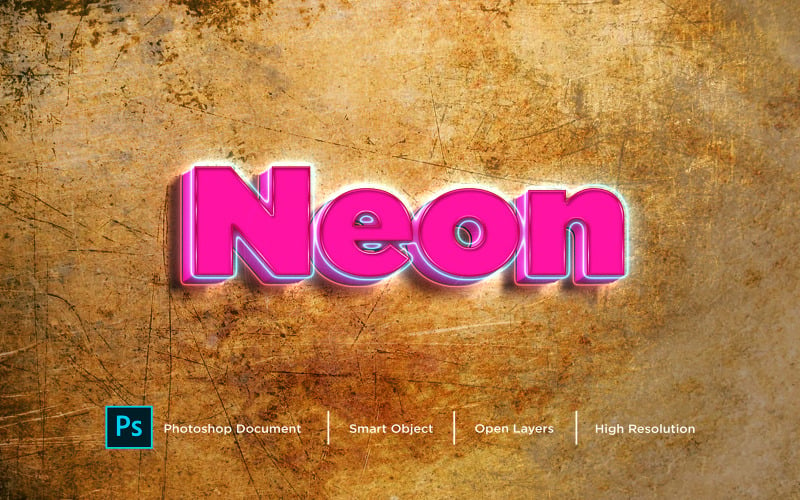 Neon Text Effect Design Photoshop Layer Style Effect - Illustration