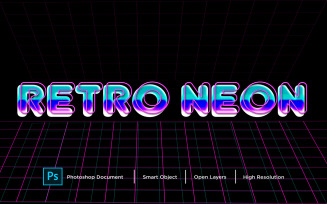 Retro Neon Text Effect Design Photoshop Layer Style Effect - Illustration