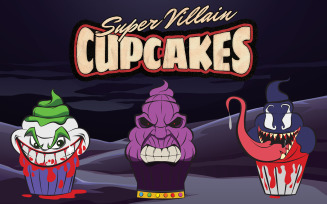 Super Villains Halloween Cupcakes Set for Restaurant or Bakery Menu - Illustration