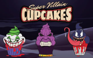 Super Villains Halloween Cupcakes Set for Restaurant or Bakery Menu - Illustration