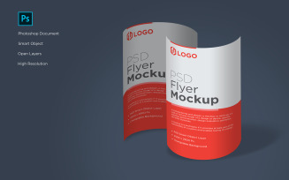 Curved two flyer and poster mockup design template product mockup