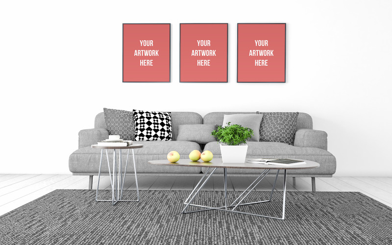 3d rendered of interior modern living room realistic frames mockup product mockup Product Mockup
