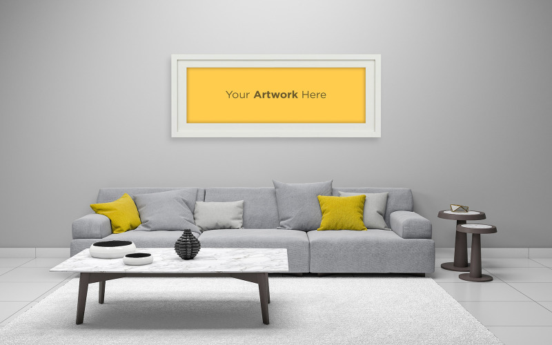interior Living room gray sofa with blank photo frame mockup design product mockup Product Mockup