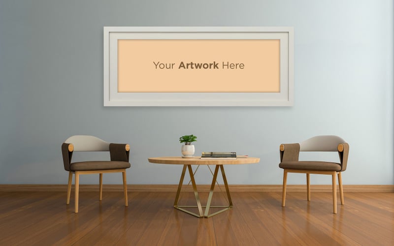 Living room interior chair with table empty photo frame mockup design product mockup Product Mockup