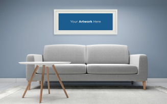 Modern Living room sofa with table empty photo frame mockup design product mockup