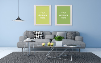 Realistic Two frames mockup of interior modern living room product mockup
