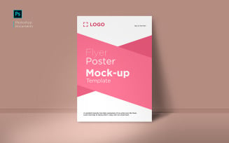 Standing red flyer with wall mockup design template product mockup