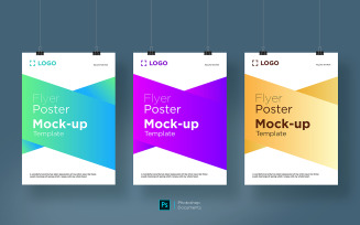 Three flyer hanging mockup design template product mockup