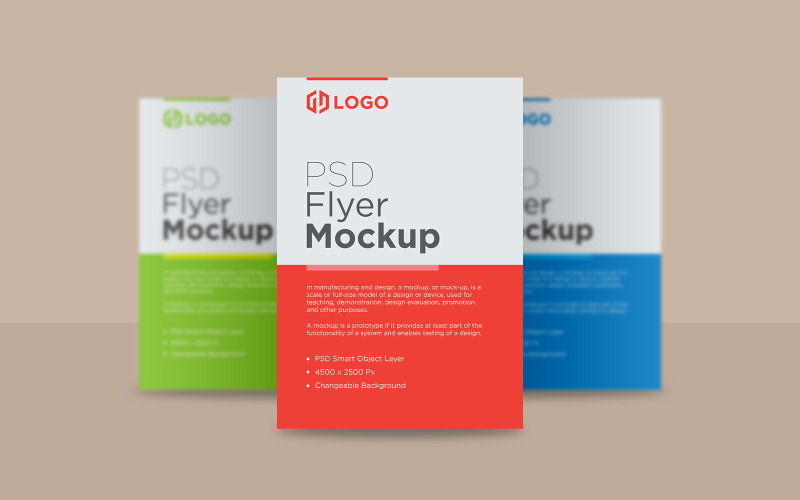 Three Flyer lens blur mockup design template product mockup Product Mockup