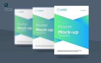 Three flyer standing mockup lens blur design template product mockup