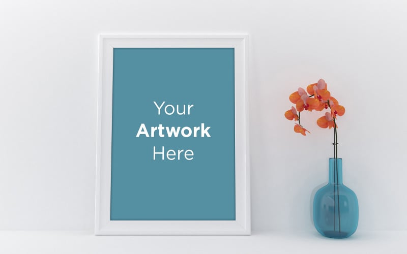 Empty photo frame with flower in vase product mockup Product Mockup