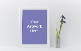 Empty photo frame with flower product mockup