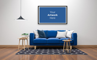 Empty Photo frame with sofa in modern interior living room product mockup