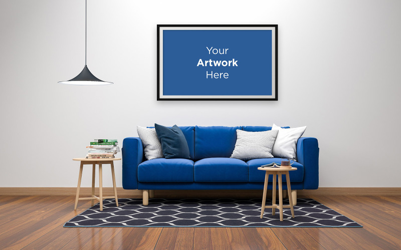 Empty Photo frame with sofa in modern interior living room product mockup Product Mockup