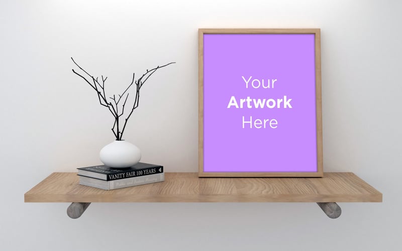Front view of frame mockup decor with vase and books product mockup Product Mockup