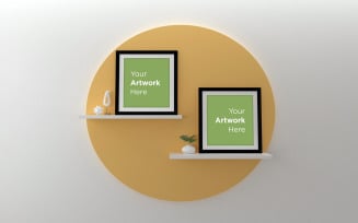 Two Empty photo frame on the shelf with decor product mockup