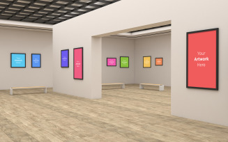 Art Gallery Frames Muckup with different wall product mockup