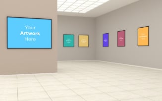 Art Gallery Frames Muckup with different wall product mockup