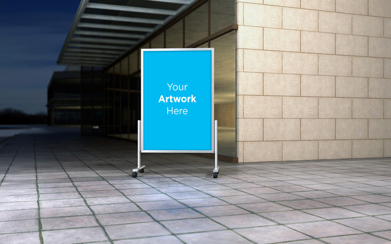 Commercial night view A Stand Advertising Board product mockup Product Mockup