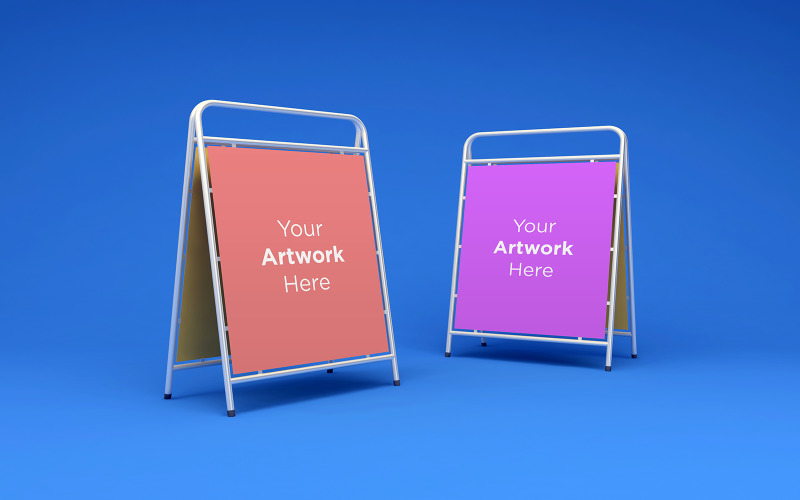 Display Stand Advertising Board blue background product mockup Product Mockup