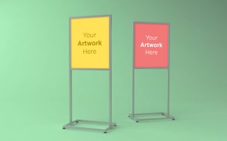 Double pole two display Stand Advertising Board product mockup