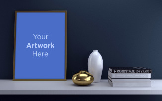 Empty White frame mockup with white and golden vases product mockup