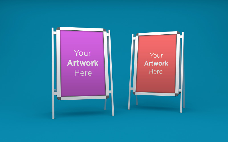 Outdoor Advertising foldable two empty A stand product mockup Product Mockup