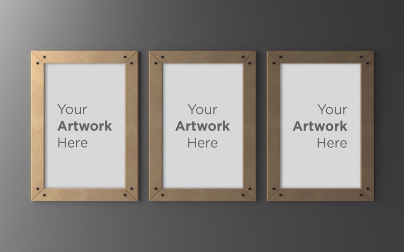 Three wooden empty photo frame mockup design product mockup Product Mockup