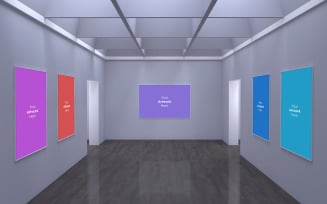 Art Gallery Frames Muckup 3D Illustration and 3D rendering with different wall product mockup