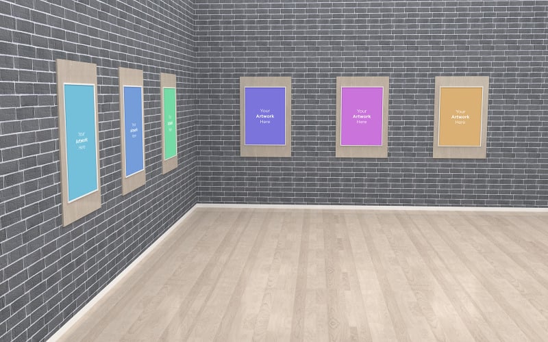 Art Gallery Frames with bricks wall product mockup Product Mockup