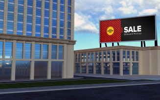 Billboard sign mockup on top of building with black friday sale banner product mockup