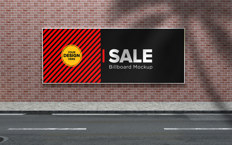 Diplay sign and Advertising Billboard on brick wall product mockup Product Mockup