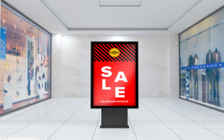 Empty billboard located in retail shop product mockup