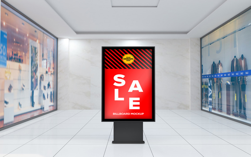 Empty billboard located in retail shop product mockup Product Mockup