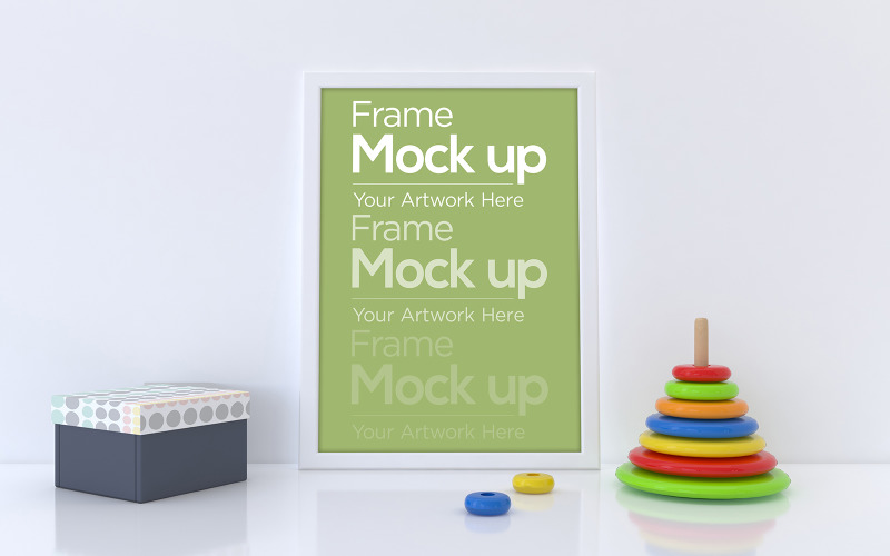 Kids Frame laying on floor with paper box product mockup Product Mockup