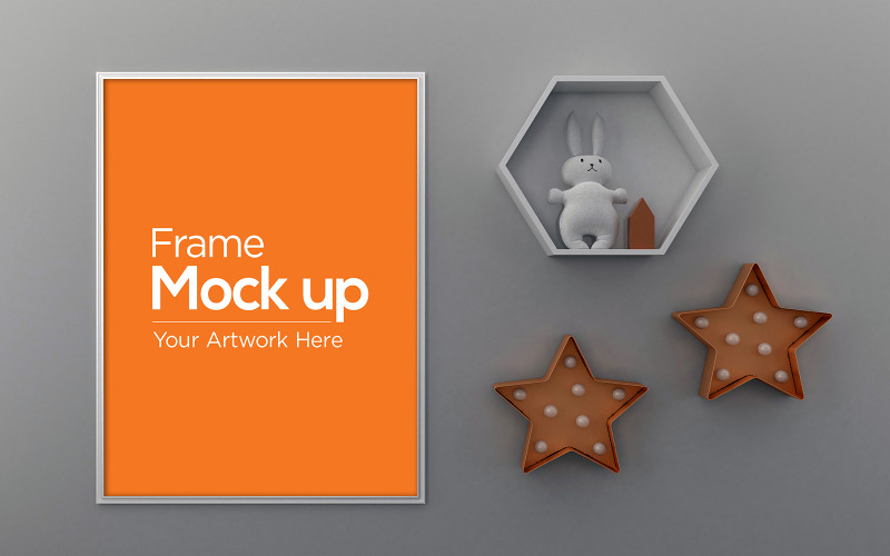 Kids photo frame mockup design with bunny and stars product mockup Product Mockup