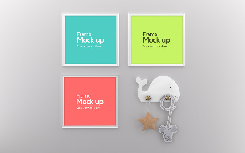 Three kids photo frame mockup design product mockup Product Mockup