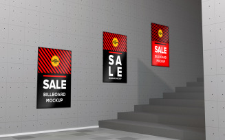 Underground passage advertising billboard mockup with stair product mockup