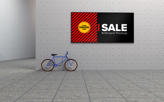 Wall mounted Advertising Billboard with cycle product mockup