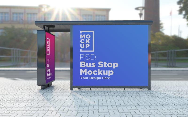 Bus Shelter with 2 Billboard product mockup Product Mockup