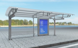 Bus stop Shelter advertisement Sign product mockup