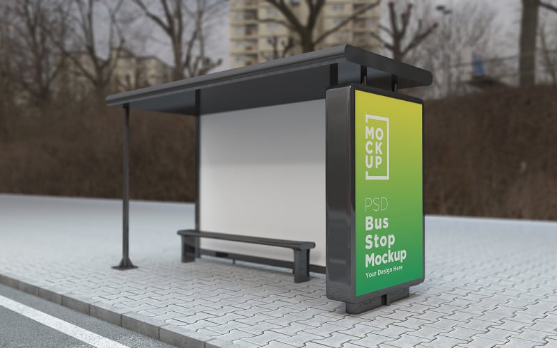 Bus stop Shelter advertisement Signage product mockup Product Mockup