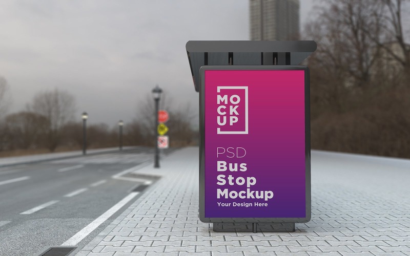 Bus Stop Shelter Outdoor Advertising Sign advertisement product mockup Product Mockup