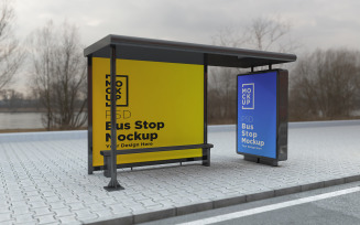 Bus stop Shelter sign advertisement product mockup