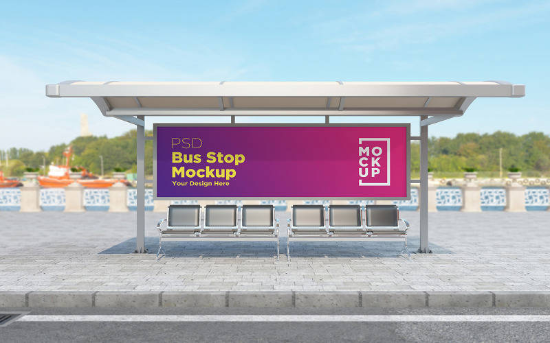 Bus Stop Shelter Sign advertising product mockup Product Mockup
